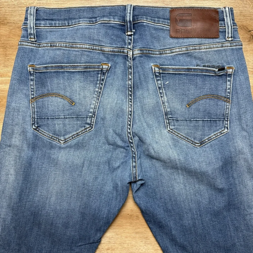 G-Star RAW Jeans Mens 31x32 Blue 3301 Slim Fit‎ Stretch Medium Wash Denim Pants